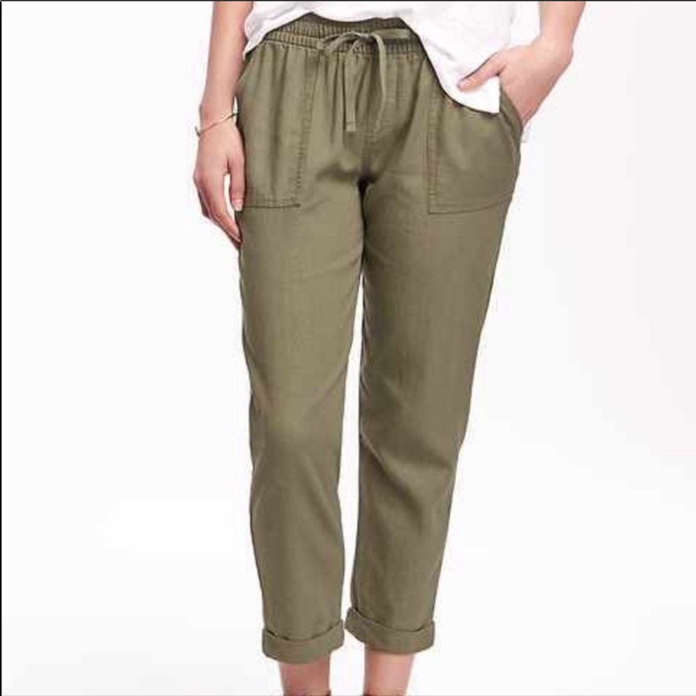 Old Navy Green Cropped Linen Blend Pants